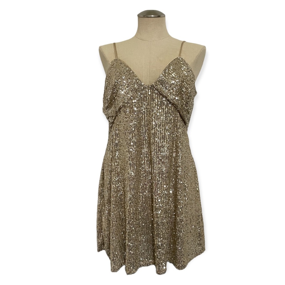 NWT mi ami Gold Sequin Spaghetti Strap Dress Size XL